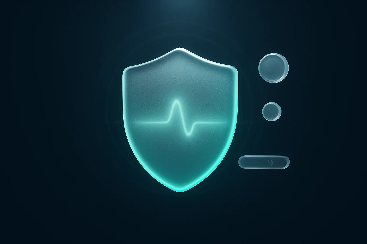 A frosted glass shield with a calm pulse line